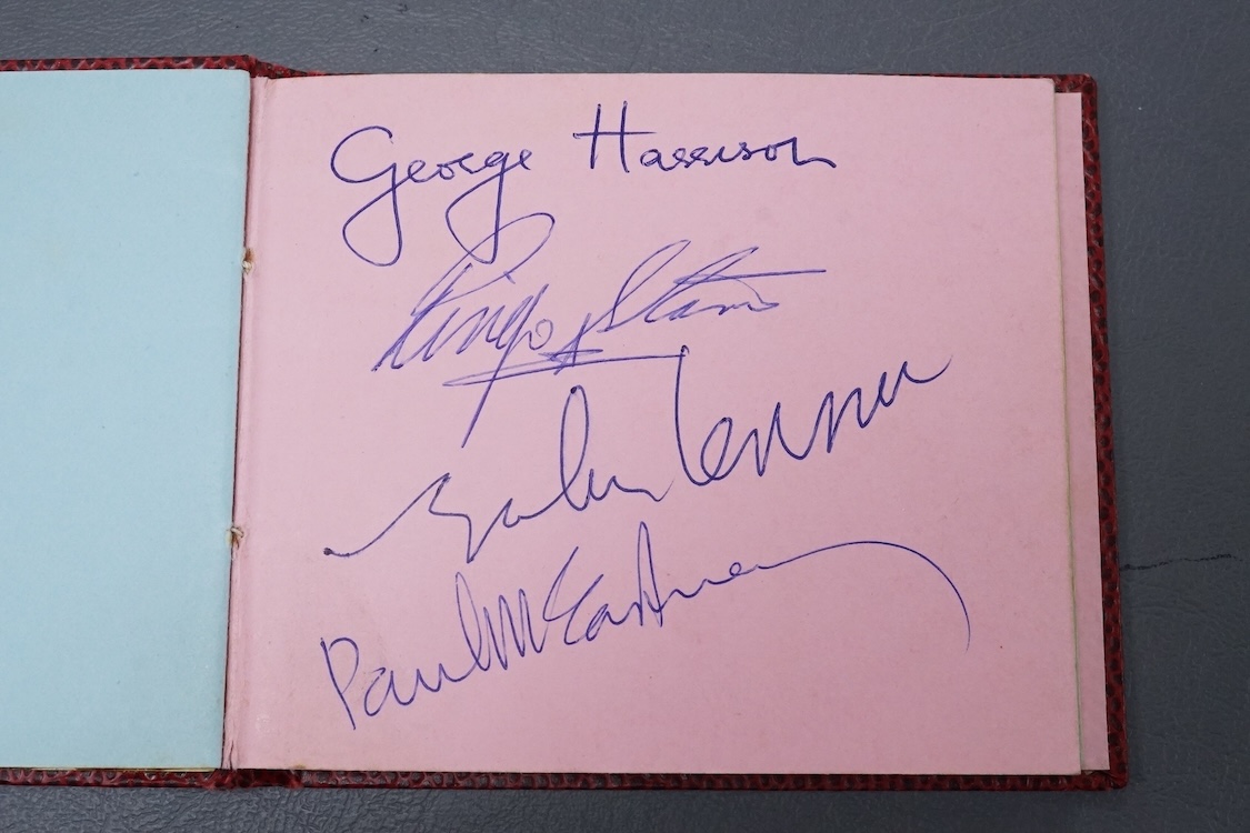 A 1960s autograph book including a page with all four The Beatles signatures, all in contrasting ball point pen, together with a number of other signatures later in the album, following a number of blank leaves, includin